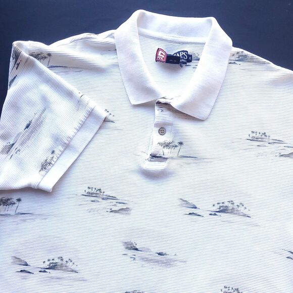 VINTAGE Chaps Ralph Lauren Ribbed Polo Shirt XL Hawaiian Island Palm Tree Cotton - Picture 2 of 12
